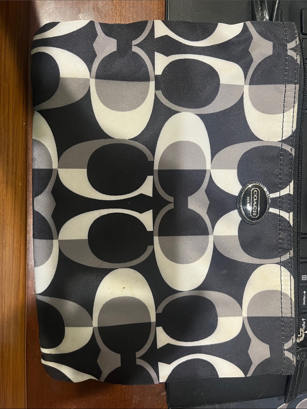 Coach Black and Cream Signature 'C' Zip Pouch